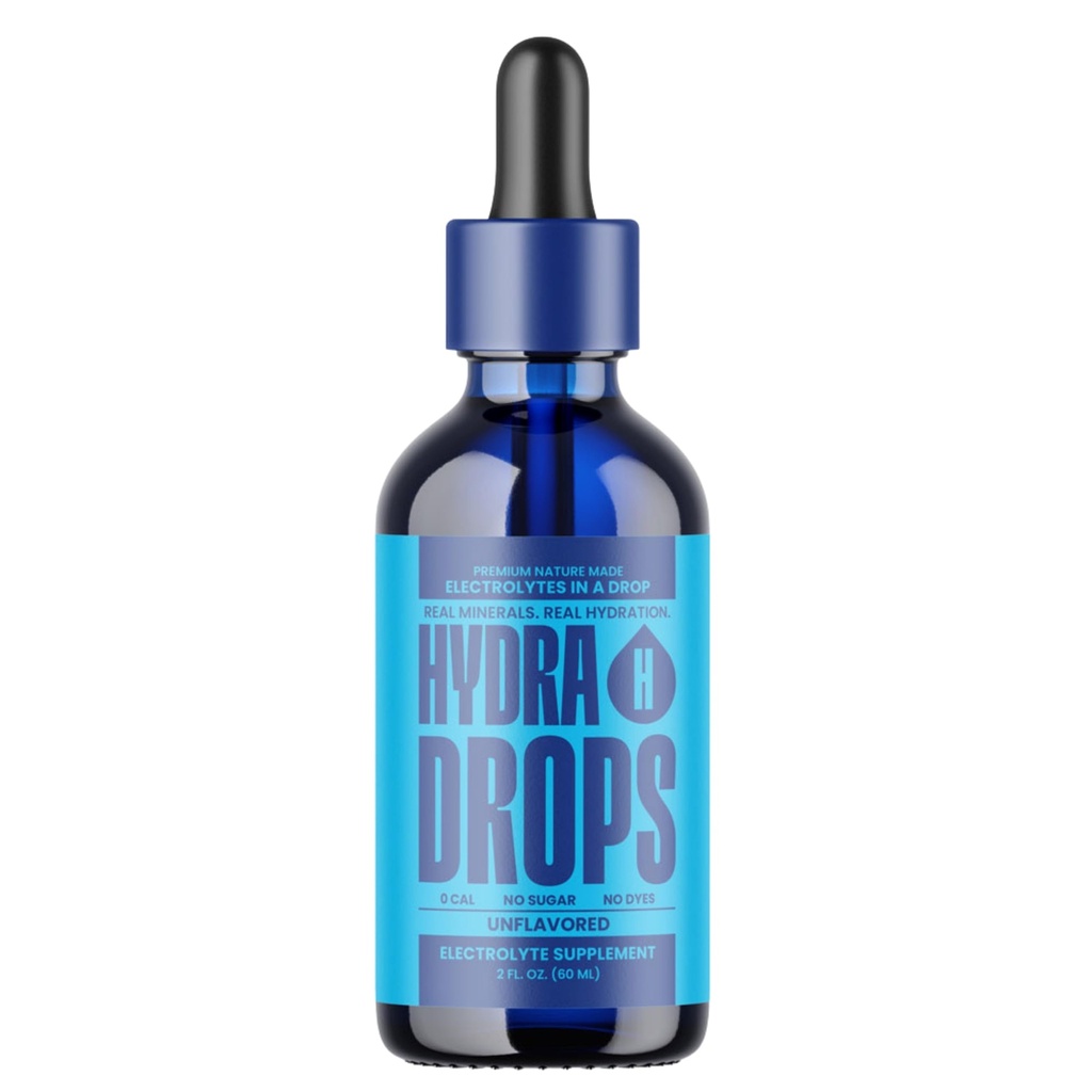 Hydra Drops Natural Electrolyte & Trace Mineral Concentrate | Great Salt Lake Minerals | Flavorless Hydration Drops | Zero Sugar, Zero Calories | Premium Glass Bottle | 30 Servings
