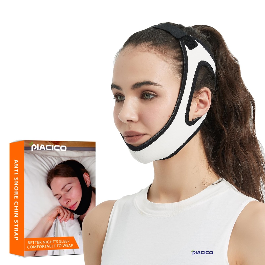 Chin Strap for Cpap Users - Adjustable Snore Stopping Device Face Mask Bandage Keeping Mouth Closed - Comfortable Anti Snoring Sleep Aid Solution (White)