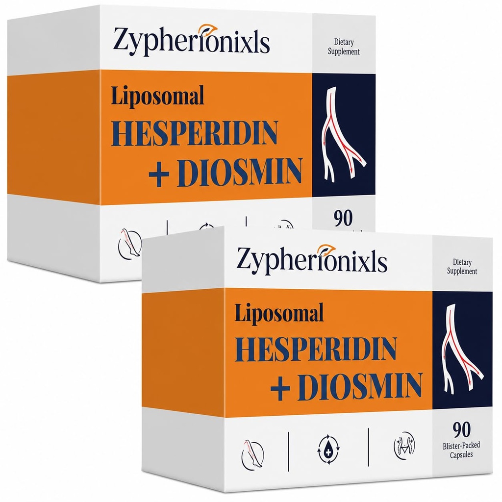 Liposomal Diosmin Hesperidin 1000mg Complex with Horse Chestnut, Butcher’s Broom & Green Tea Extract | Vein & Leg Circulation, Lymphatic Drainage | 180 Blister-Sealed Capsules