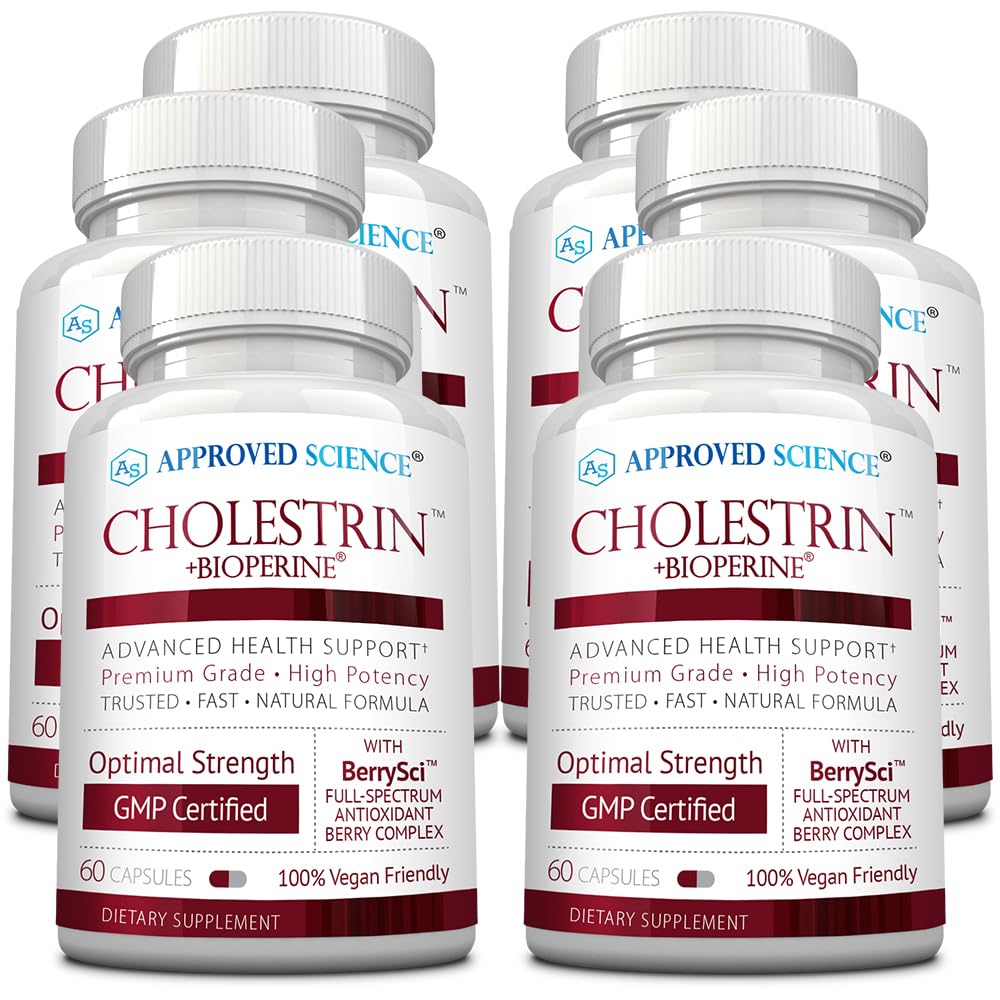 Approved Science Cholestrin - Lipid Level Support - Antioxidants, Lecithin, Berberine HCL, Berries, BioPerine - 60 Capsules - Pack of 6