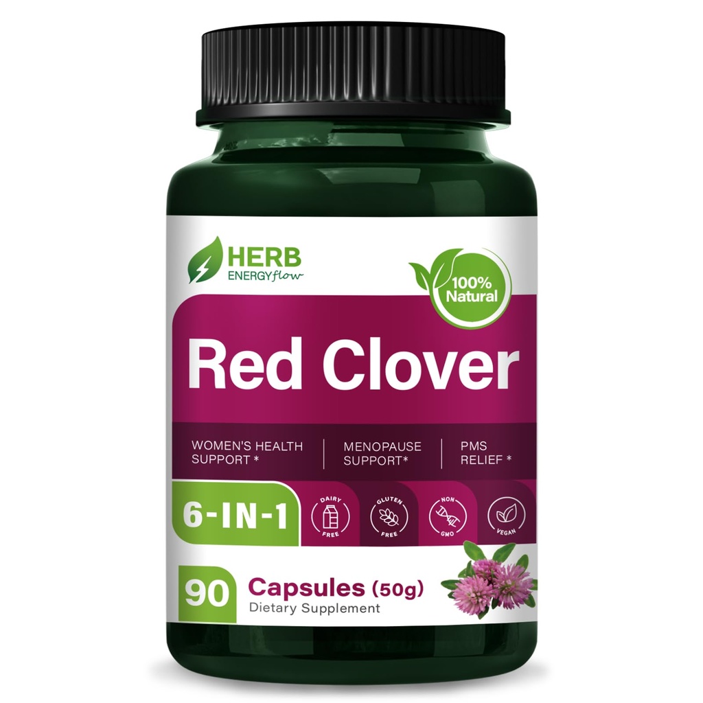 Red Clover Supplement - Non-GMO Capsules for Women's Health Support, Menopause Support & PMS Relief. 90 Capsules