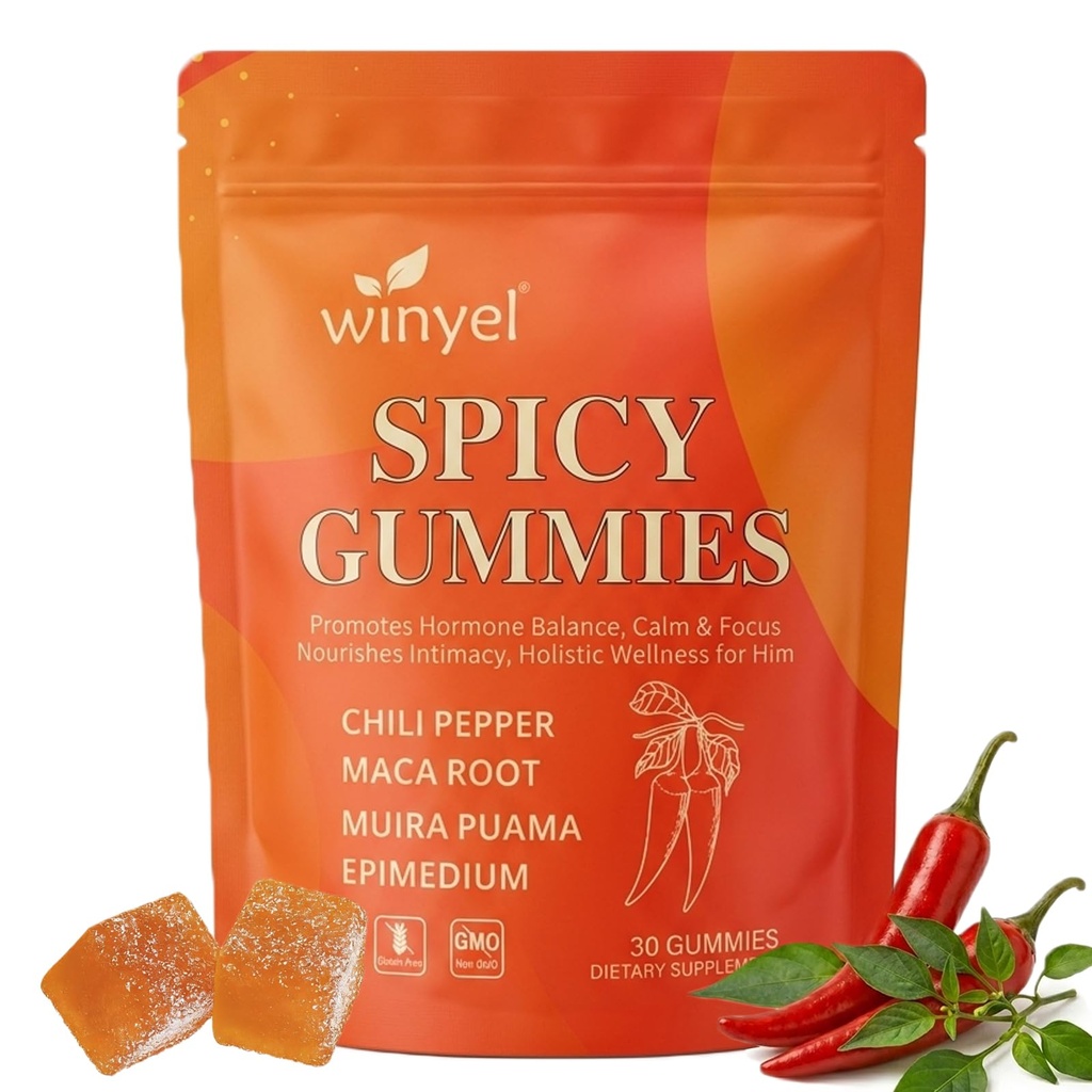 Spicy Gummies Cubes - Hot Peach Flavor - Chili Pepper, Maca Root & Muira Puama - Herbal Supplement for Energy, Mood & Vitality - Romantic Mood Enhancer for Couples