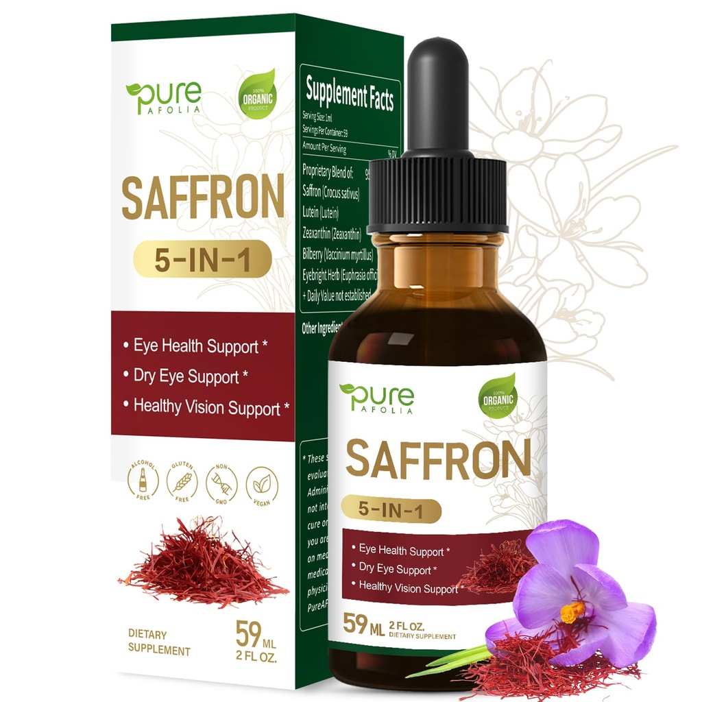 Saffron Liquid with Bilberry & Eyebright Herb – Gluten-Free Drops, 2 oz
