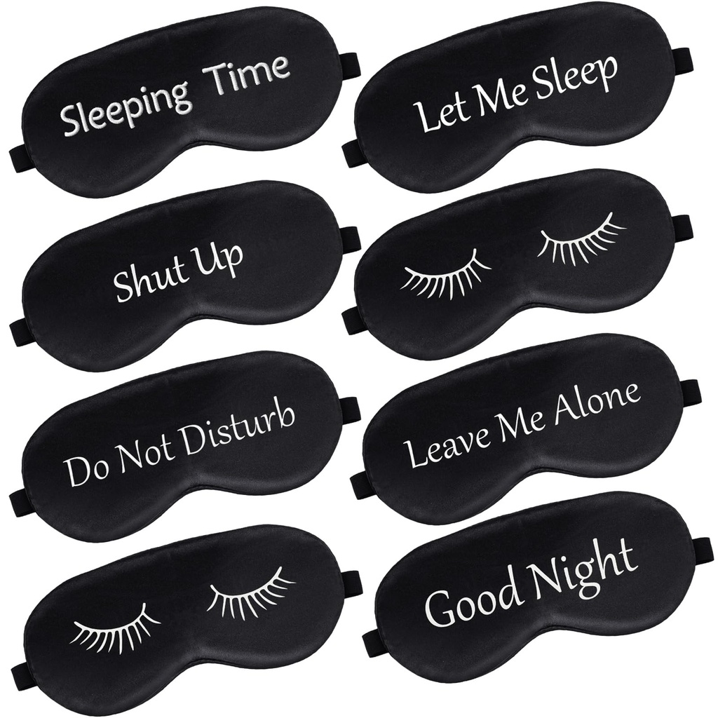 Geyoga 8 Pack Silk Funny Sleep Masks for Women Silky Eye Mask with Adjustable Strap Soft Cute Blackout Blindfold Eye Cover for Women Men Full Night's Sleep, Travel, Nap, Meditation(Dark Colors)