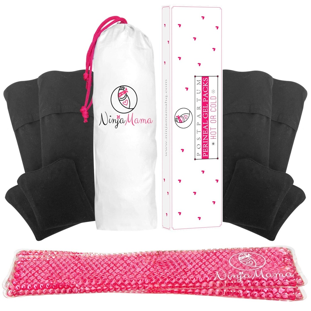 Ninja Mama Perineal Ice & Heat Reusable Therapy Packs Pack of 2 for Postpartum Relief Hemorrhoid Pain Childbirth Recovery Care Labor & Delivery Essentials with 4 Washable Sleeves. (Standard)