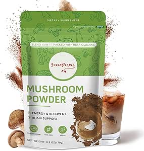GREENPEOPLE Mushroom Powder Mushroom Supplement - 10-in-1 Mushrooms Lions Mane Powder with Reishi/Cordyceps/Chaga/Turkey Tail/Maitake/Complex for Cognitive Function & Immune Support 60 Servings