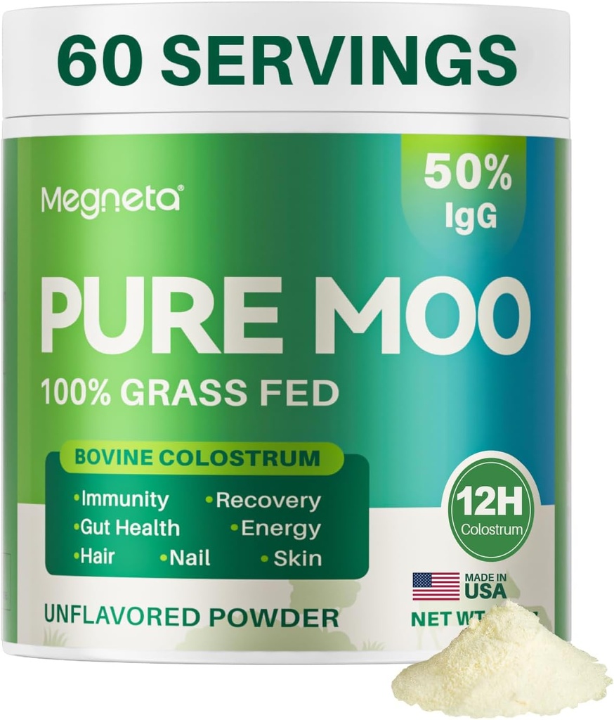 Colostrum Powder, 12H First Milk, 50% IgG, Grass Fed Bovine Colostrum for Humans- Supports Gut Health, Immune, Hair, Skin- 60 Servings