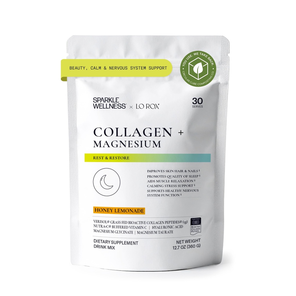 Collagen + Magnesium | VERISOL Bioactive Collagen Peptides, Magnesium Glycinate & Taurate Salts | Lauren Roxburgh Rest + Restore | Calming Nightly Routine (Honey Lemonade) [30 Serves]