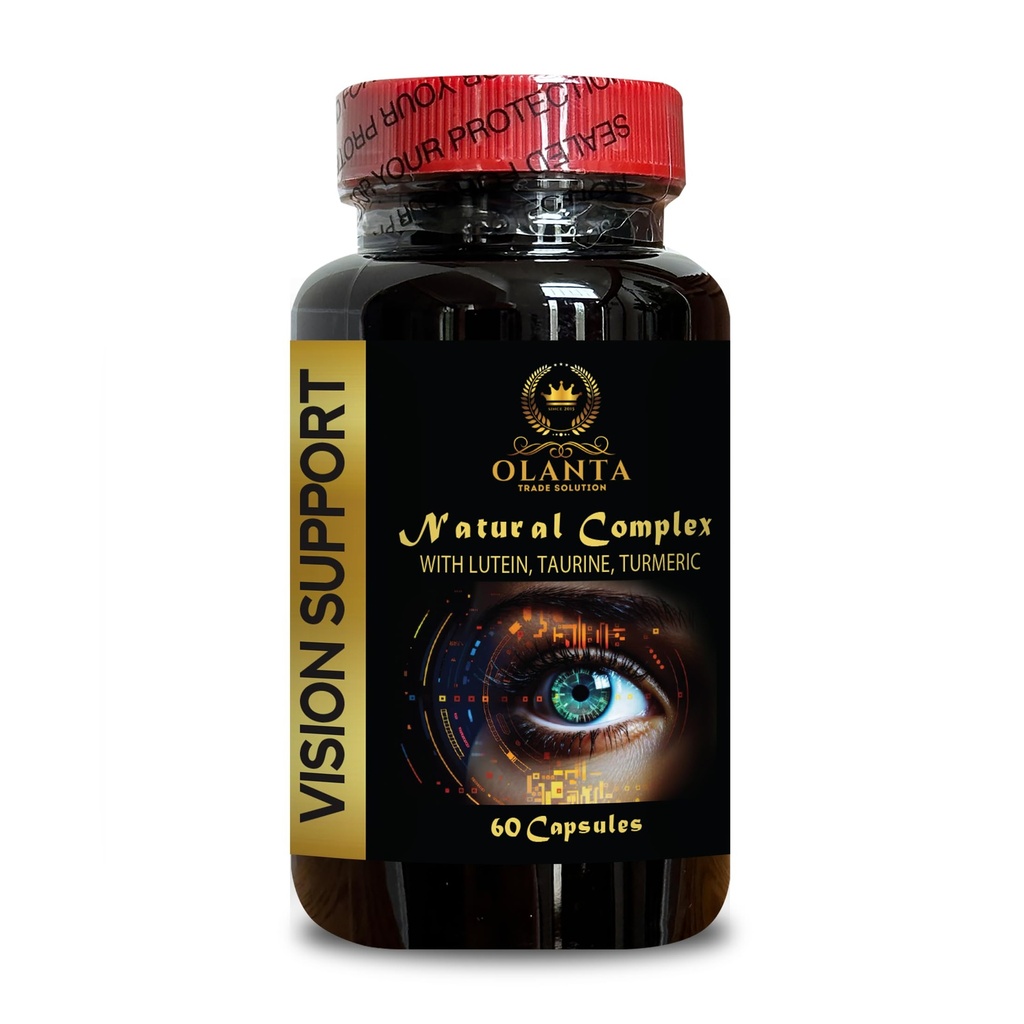 Vision Support Supplement - Taurine for Men, Eye Supplements for Aging, Eye Vitamin & Mineral Supplement, Lutein and Bilberry for Eyes - 1 Bottle 60 Capsules