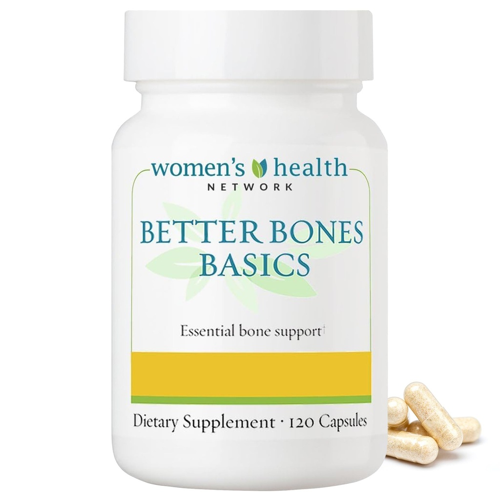 Women's Health Network Better Bones Basics, Calcium Supplements for Women with Vitamin D3, K2, Magnesium, Zinc, Boron, Manganese, Bone Builder Supplement for Bone Density Support, 120 Capsules