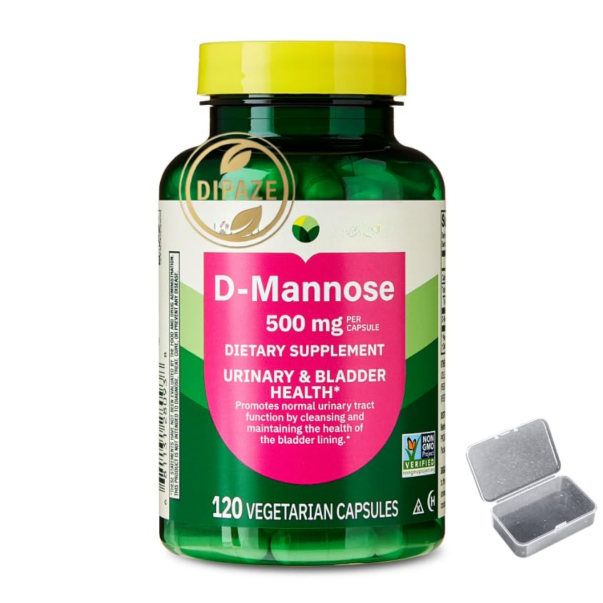 D-Mannose 500 mg Dietary Supplement, 120 Vegetarian Capsules + Dipaze Gift (Container)