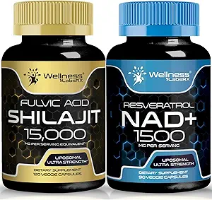 NAD Supplement, 1500mg - Liposomal NAD+ Supplement with Resveratrol, NAD Plus Boosting Supplement │Shilajit Pure Himalayan Organic Capsules with Naturally Occuring Fulvic Acid