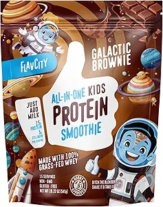 FlavCity All-in-One Protein Smoothie for Kids (Galactic Brownie) - Grass-Fed & Undenatured Whey Protein Powder with 15g Protein & 5g Collagen - Gluten-Free & Non-GMO - 15 Servings