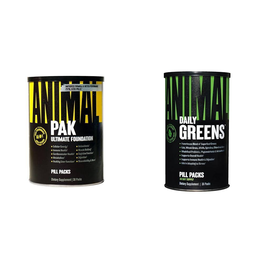 Animal Pak - Convenient All-in-One Vitamin & Supplement Pack - Zinc, Vitamins C, B, D, Amino Acids & Greens Pak - Chlorophyll, Spectra, Superfood Whole Food Prebiotic and Probiotic Super Digestion