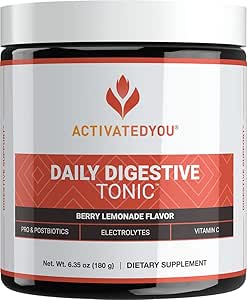 ACTIVATEDYOU Daily Digestive Tonic Kombucha - Support Healthy Digestion & Youthful, Long-Lasting Energy- Prebiotic Fiber, Probiotics, Postbiotics, Vitamin C, Berry Lemonade Flavor (30 Servings)