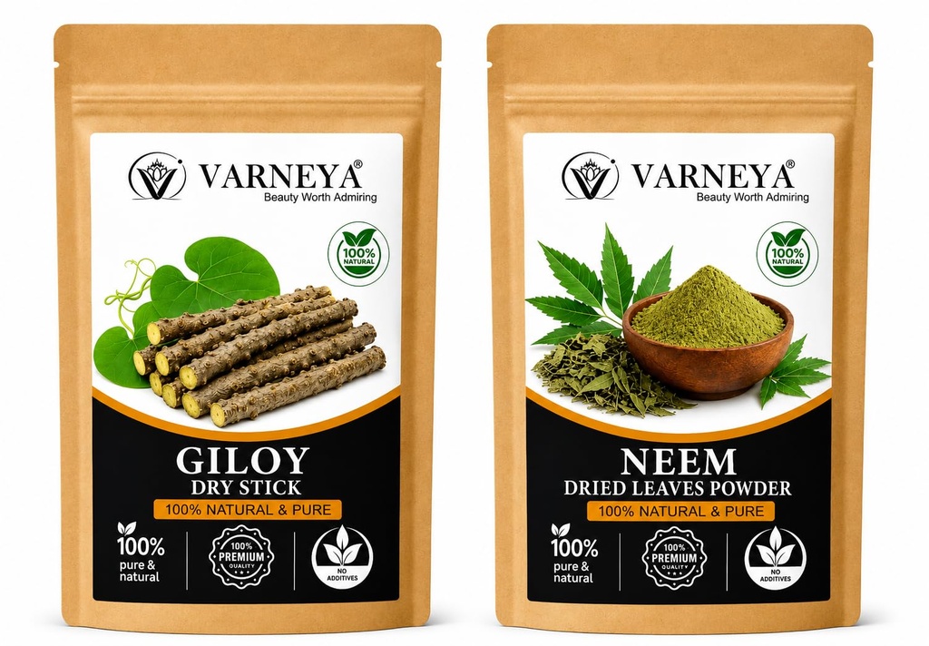 Naturals Organic Giloy Dried Sticks Powder 100g + Dried Neem Leaves Powder 100g Combo | Ideal for Herbal Tea & Kadha Preparation (Pack OF 4)