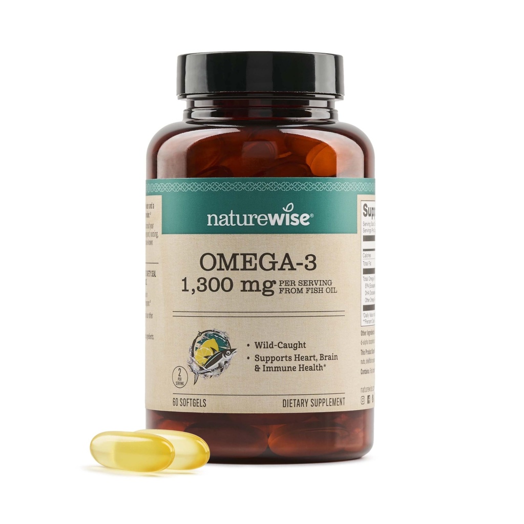 NatureWise Ultra Omega 3 Fish Oil 2200 mg – 1300 mg Omega-3 - Triglyceride Form - Lemon Flavor - Wild-Caught Fish Oil + EPA & DHA - Burpless, Non-GMO - 60 Softgels[1-Month Supply]