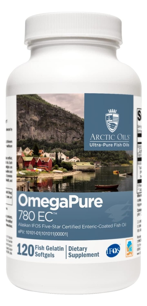 XYMOGEN OmegaPure 780 EC - Cardiovascular & Brain Support - IFOS Five-Star Certified Fish Oil - DHA EPA Omega-3 Supplement - Enteric Coated Softgels - 120 Softgel Tablets