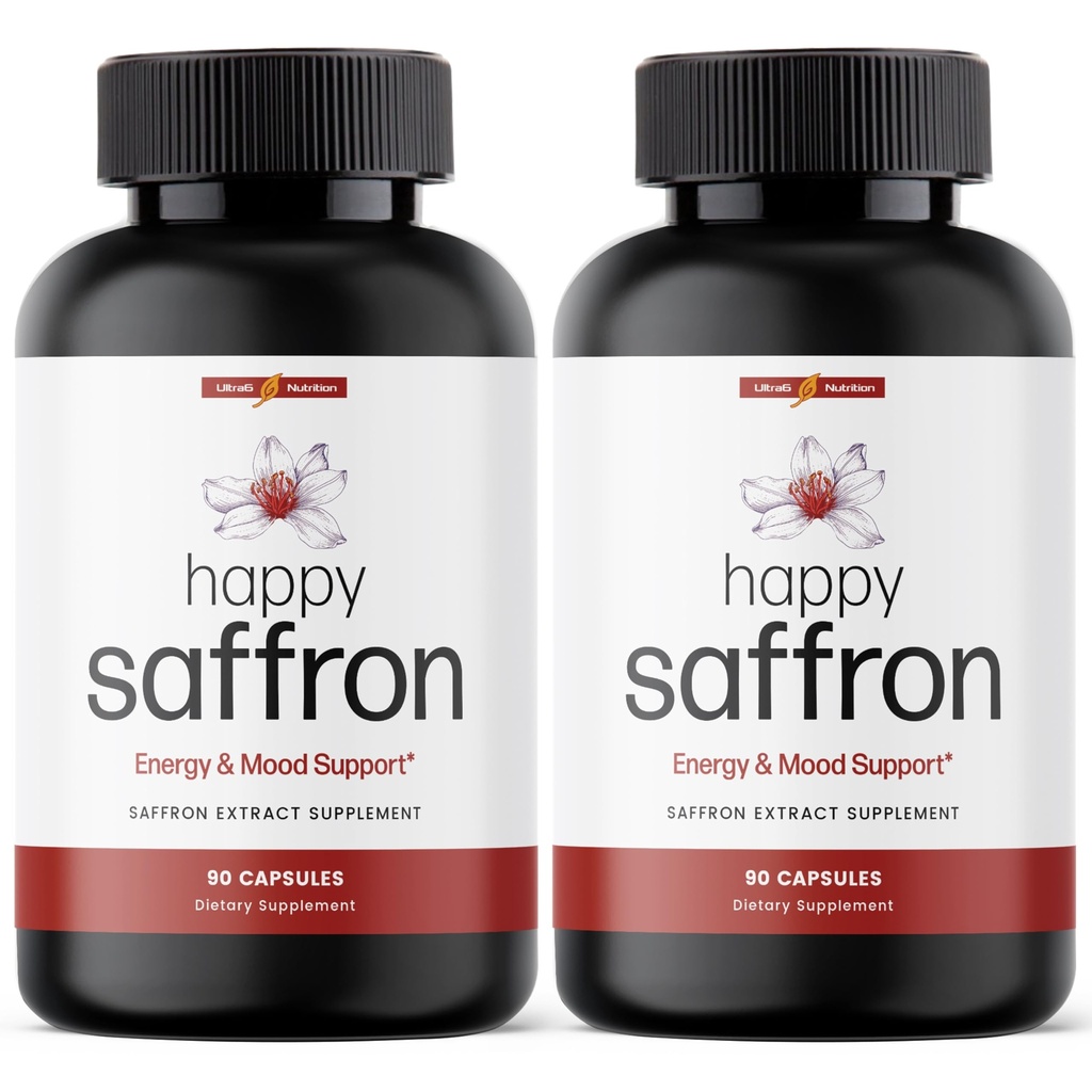 Ultra6 Nutrition Happy Saffron Supplements - 100% Pure Saffron Extract Supplement for Eye Health Support - Mood Enhancer for Women & Men (Pack of 2)