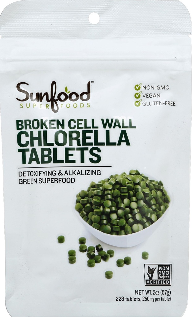 Sunfood Superfoods Broken Cell Wall Chlorella Tablets - Chlorophyll, Chlorella Green Algae Tablets for Women & Men, Source of Protein, Iron, Beta Carotene & B Vitamins, Non GMO, Vegan - 2 oz Bag