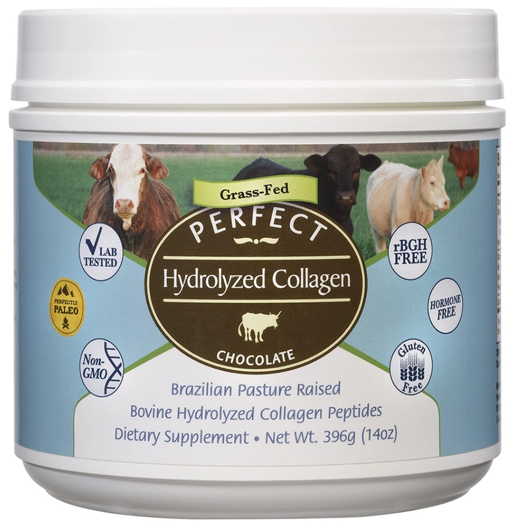 Perfect Supplements - Perfect Hydrolyzed Collagen Chocolate – 396 Grams – Bovine Hydrolyzed Collagen Peptides – Pesticide & Hormone Free – Brazilian Pasture Raised