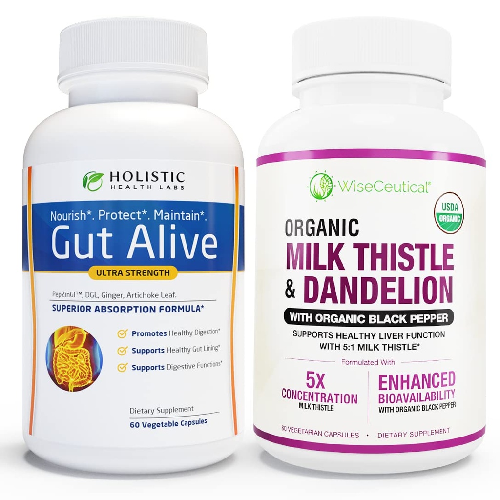 All-Natural Liver and Gut Support | Organic Milk Thistle, Organic Dandelion Root & Organic Black Pepper | Ginger, Artichoke Leaf Extract, Deglycerized Licorice Root & Patented Zinc Carnosine