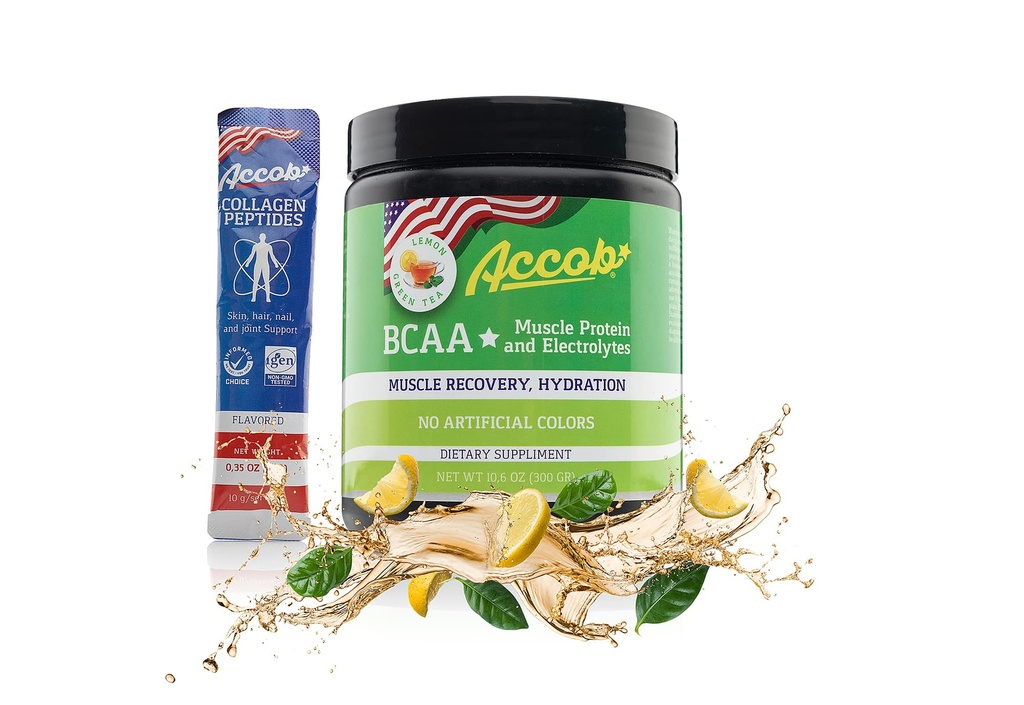 BCAA Powder Lemon Green Tea-Pre or Post Workout,Muscle Recovery Drink with Amino Acids + Electrolytes,7,2g BCCAs for Men and Women-30 Servings +10g of Collagen Peptides