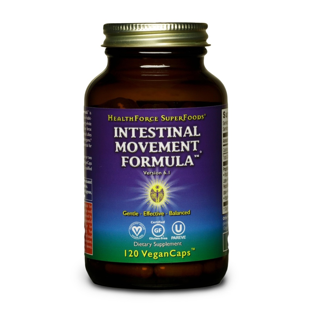 HealthForce SuperFoods Intestinal Movement Formula – Natural Herbal Laxative for Occasional Constipation – Supports Digestive Regularity & Bowel Function – 120 Vegan Capsules