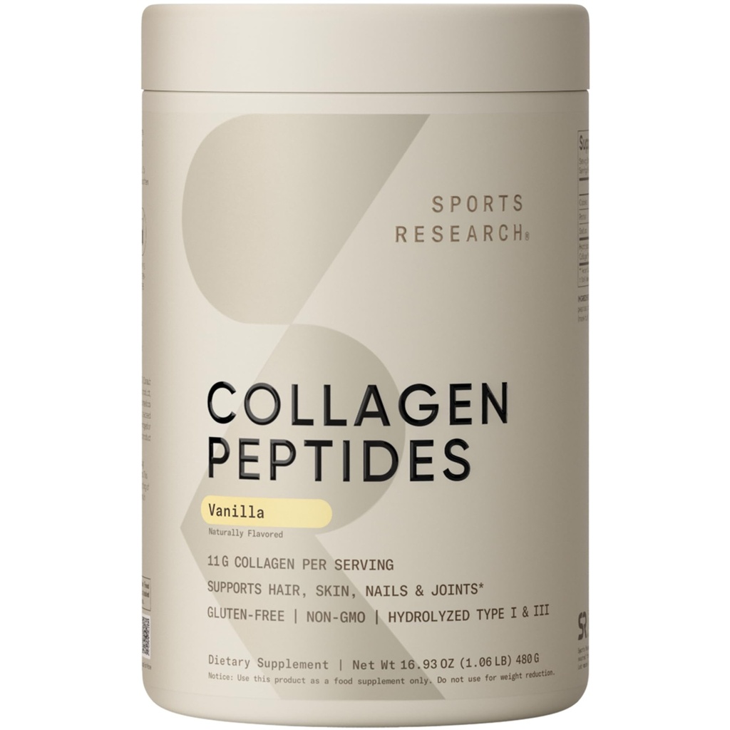 Sports Research Collagen Peptides - Hydrolyzed Type 1 & 3 Collagen Powder Protein Supplement for Healthy Skin, Nails, & Joints* - Easy Mixing Vital Nutrients & Proteins, Collagen for Women & Men