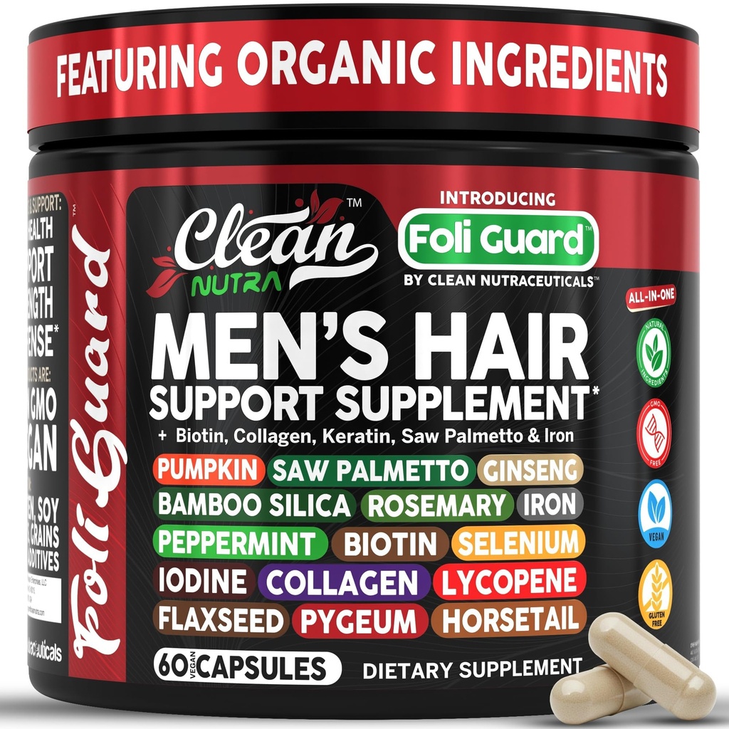 Hair Growth Supplement For Men | Biotin Hair Vitamins Collagen Pumpkin Seed Saw Palmetto Iron Ginseng Bamboo Silica Rosemary Peppermint Keratin Selenium Iodine Flaxseed Horsetail Vitamin A C D3 E B12