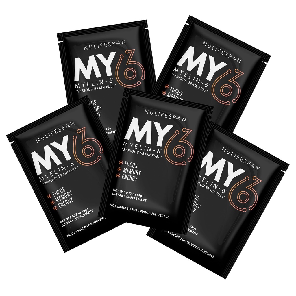Myelin-6, Sampler Pack, 5 Single Serve Packs, Focus Supplement & Brain Health with AlphaSize, Memory and Cognitive Function Support, Orange Tangerine Flavor, Gluten-Free, Non-GMO