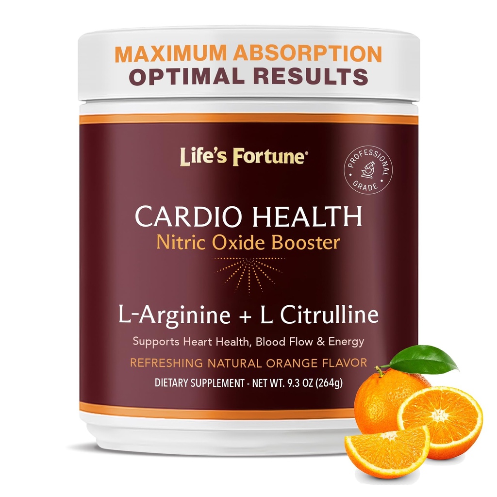 Life's Fortune 5000mg L- Arginine Supplement Powder & 1000mg L-Citrulline, High Potency Nitric Oxide Health Booster, Endurance, Workout Performance, Natural Orange Flavor (20 Servings)