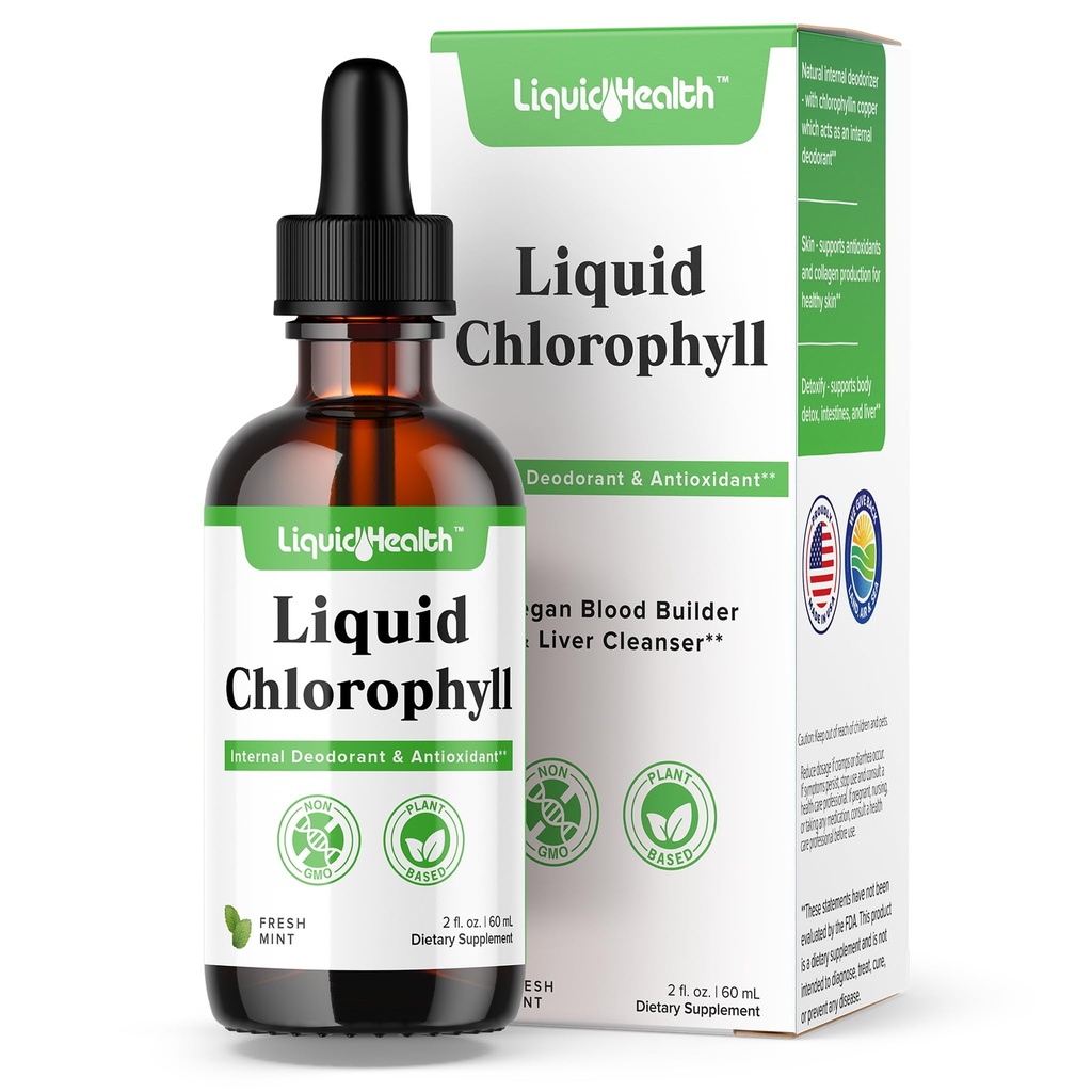 LIQUIDHEALTH Liquid Chlorophyll Drops - Internal Deodorizer, Liver Detox, Immune Support, Promote Collagen for Hair & Skin, Stop Bad Breath, Reduce Appetite - Made in the USA, Vegan, Non-GMO (2 oz)