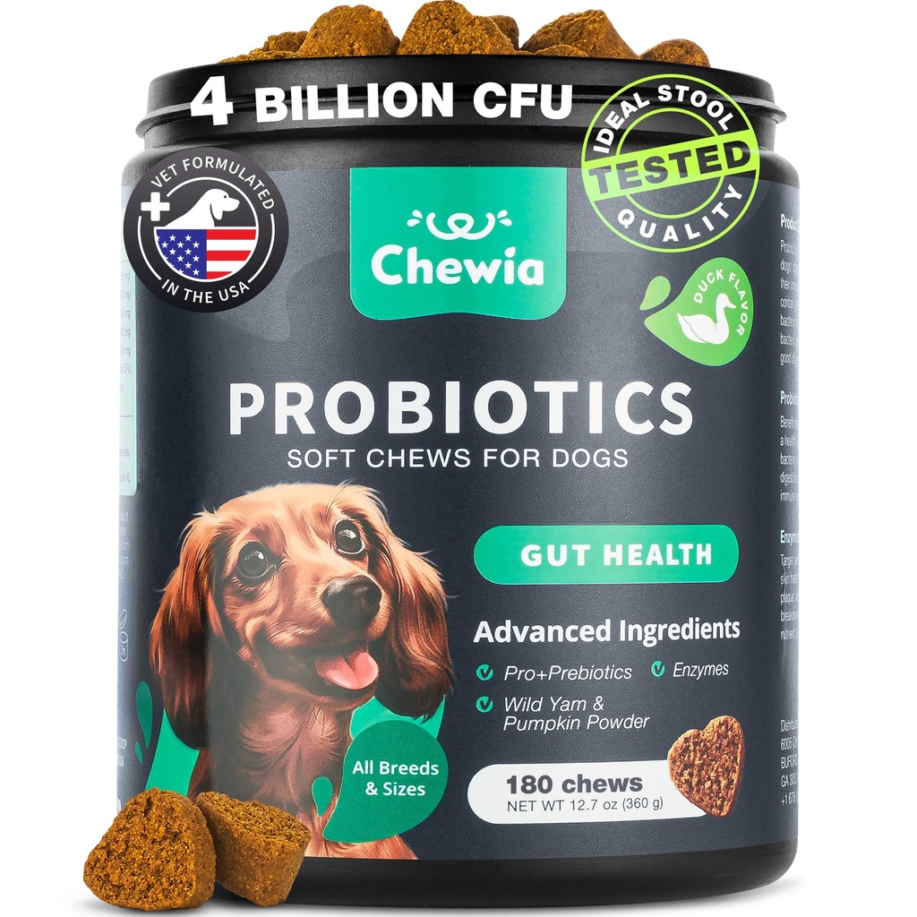 Probiotics for Dogs Gut Health, Digestion, Immunity, Yeast Balance, Itchy Skin, Allergies Support - Dog Probiotic Chews with Digestive Enzymes for Gut Flora- Soft Treats with Pumpkin and Yeast Powder