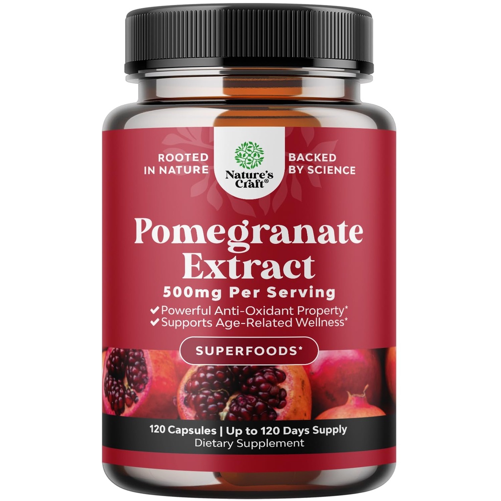 Advanced Pomegranate Extract Capsules - Powerful Antioxidant & Healthy Heart Support - Easy To Swallow Pomegranate Supplement - Superfood for Energy & Gut Health Support - Third Party Tested - 120 Ct