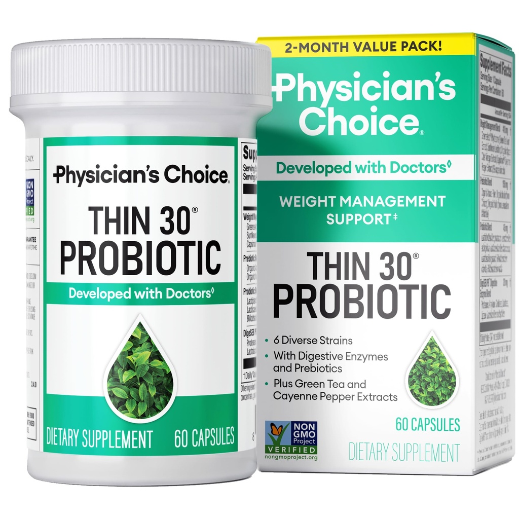 Physician's CHOICE Probiotics for Weight Management & Bloating - 6 Probiotic Strains - Prebiotics - Key ingredient Cayenne - Supports Gut Health - Weight Management for Women & Men - Green Tea - 60 CT