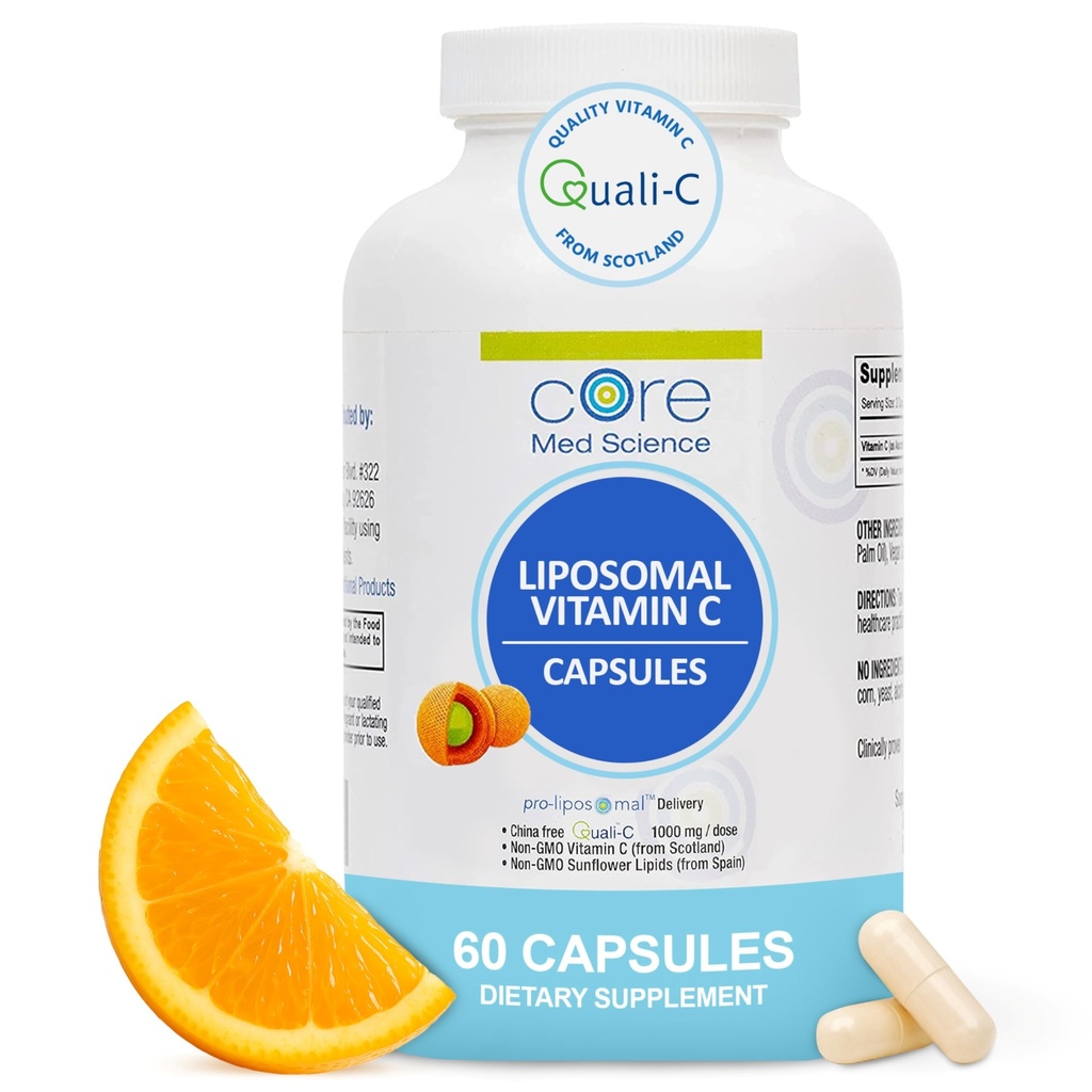 Core Med Science Liposomal Vitamin C 1000mg, 60 Capsules - Non-GMO Natural Liposomal Vitamin C Supplement that Promotes Healthy Skin - Immune System Booster for Adults, Supports Collagen Formation