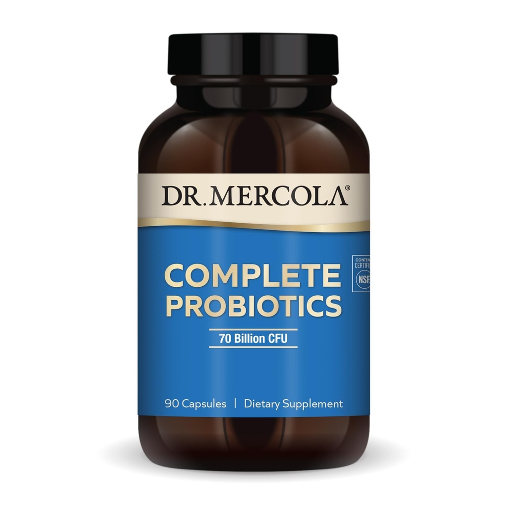 Dr. Mercola Complete Probiotics - 70 Billion CFU - Supports Immune, Digestive & Gut Health - Features 10 Strains - Shelf Stable - GMO-Free, Gluten-Free & Soy-Free - 90 Capsules (90 Servings)