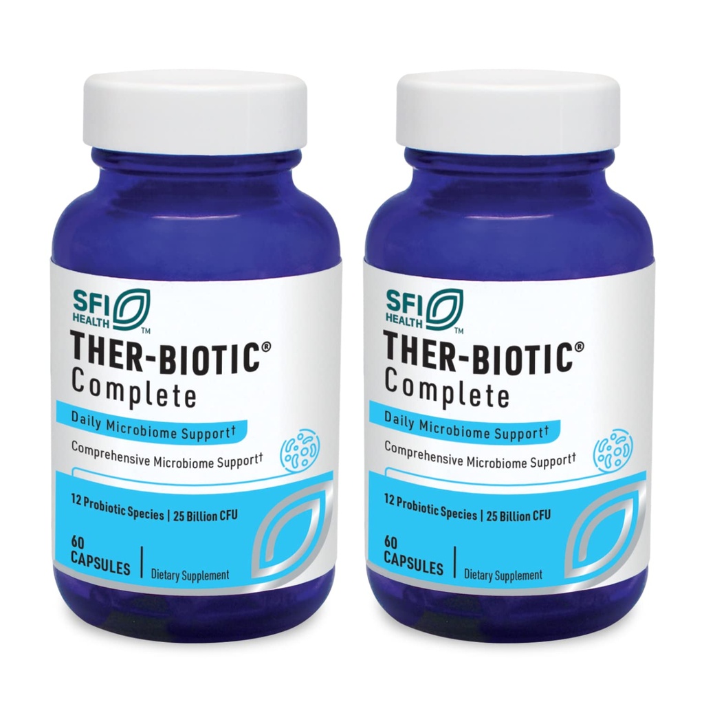 Klaire Labs SFI Health Ther-Biotic Complete - 25 Billion CFU Gut Probiotics for Women and Men - Hypoallergenic, 12 Strain Probiotic Capsules for Digestive Health and Immune Support (60 ct, 2 Pack)