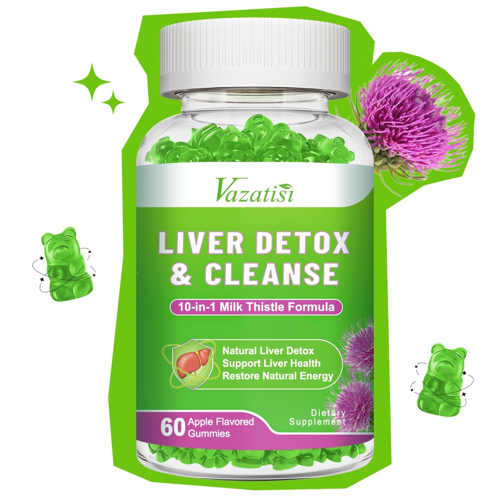 Milk Thistle Gummies for Adults. Liver Cleanse Detox Repair Gummies, Milk Thistle Extract Supplement for Liver Support Digestive Antioxidant, 60ct Apple Flavor
