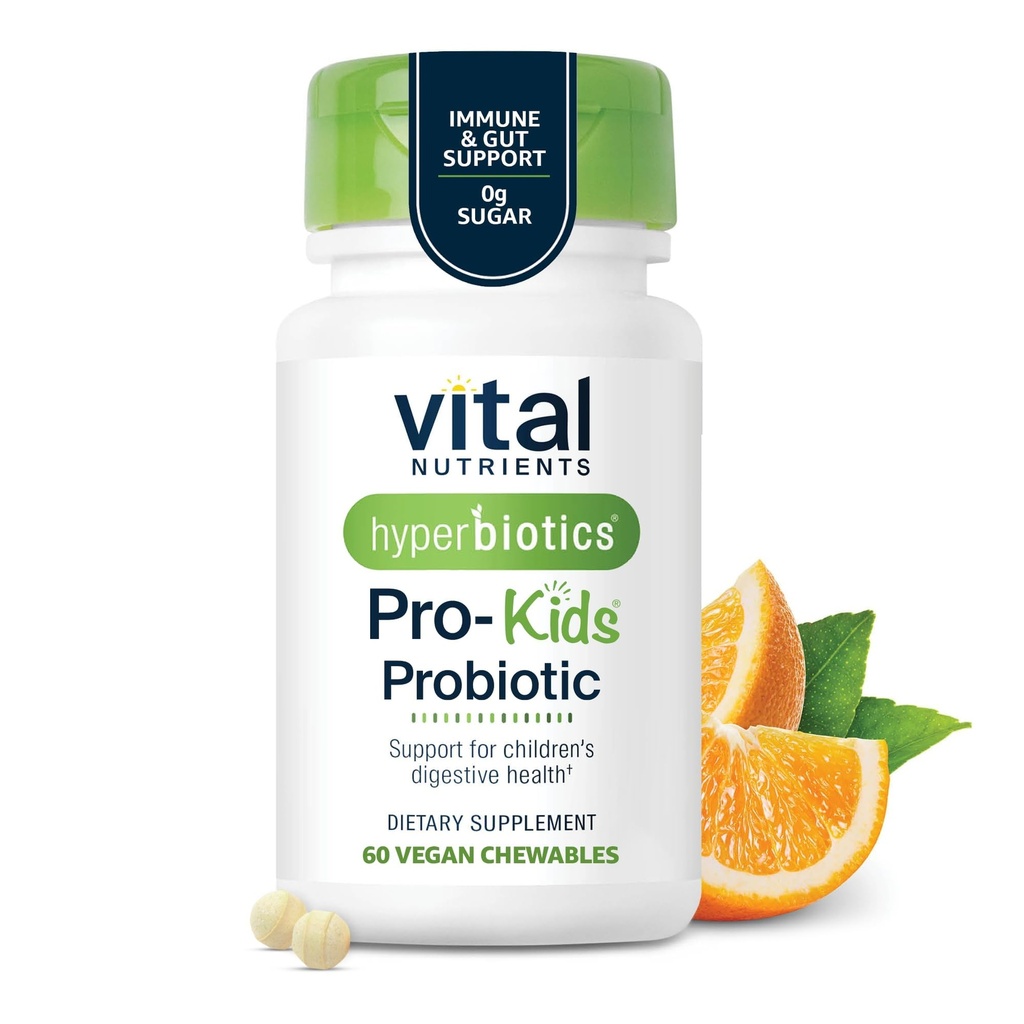 Hyperbiotics Vital Nutrients Pro Kids Probiotic | Allergen-Free Toddler Probiotics for Kids | Targeted Immune, Gut, and Digestive Health | Sugar-Free Orange Flavor | 60 Chewable Tablets