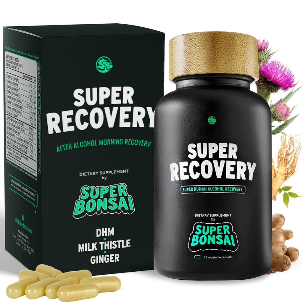 SuperBonsai Super Recovery Capsules for Post Celebration and Morning Relief - All Natural Holistic Support - 3 Capsules Taken Before Drinking and an Optional Serving After (14 Servings)