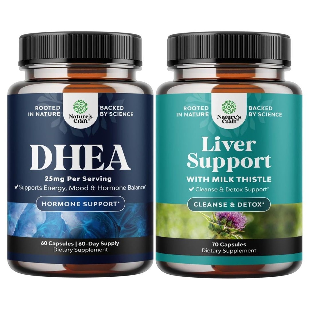Bundle of DHEA Supplement for Women & Men - Pure DHEA 25mg for Hormone Balance - Dehydroepiandrosterone and Liver Cleanse Detox & Repair - Milk Thistle Supplement for Digestion & Immune Health