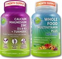 SUPPLEMENTS STUDIO Daily Immune, Bone & Energy Support Bundle for Men & Women – Vegan Whole Food Multivitamin Without Iron & Plant-Based Calcium Magnesium with D3, K2 & Turmeric – Vegan, Non-GMO