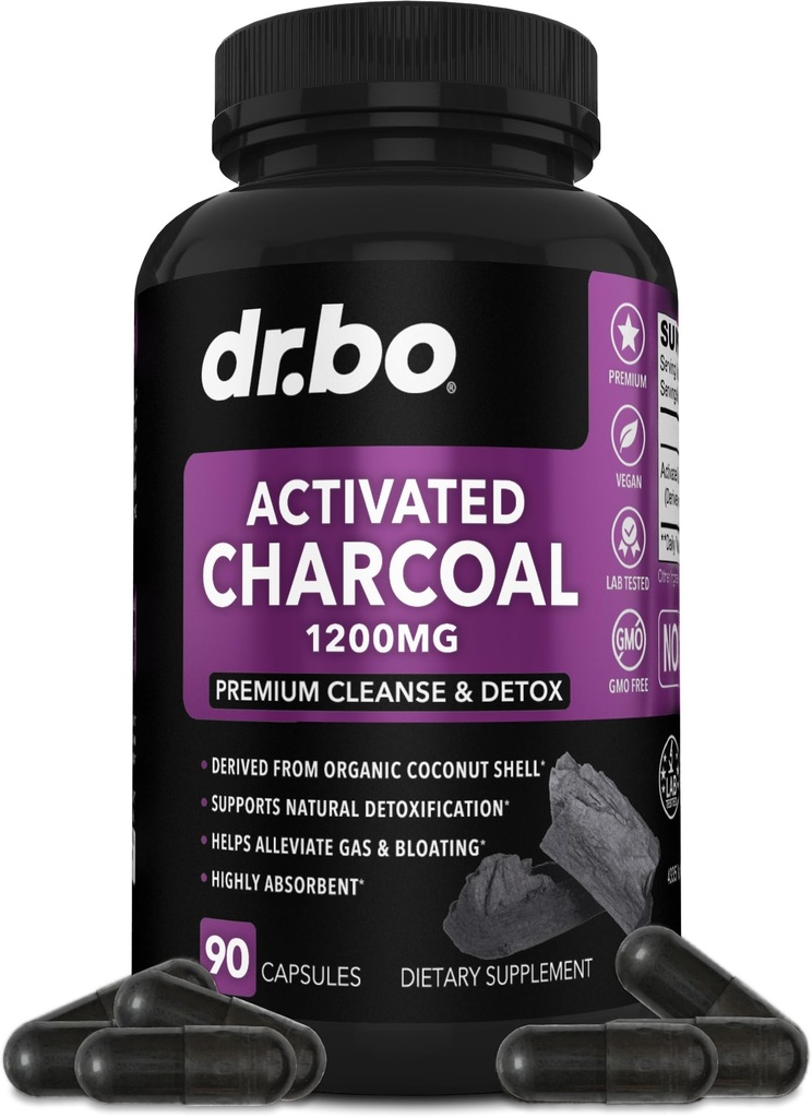 Activated Charcoal Capsules Cleanse Detox - 1200mg Organic Coconut Charcoal Pills for Stomach Gas and Bloating Relief for Men Women Kids - Active Capsules Powder Binder Activated Supplements for Gut