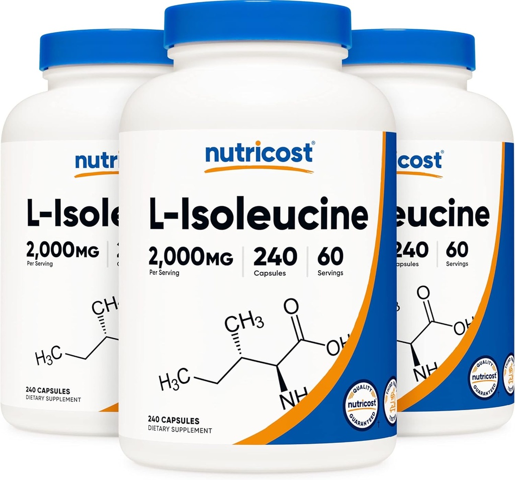 Nutricost L-Isoleucine 2000mg Per Serving, 240 Capsules Per Bottle (3 Bottles)