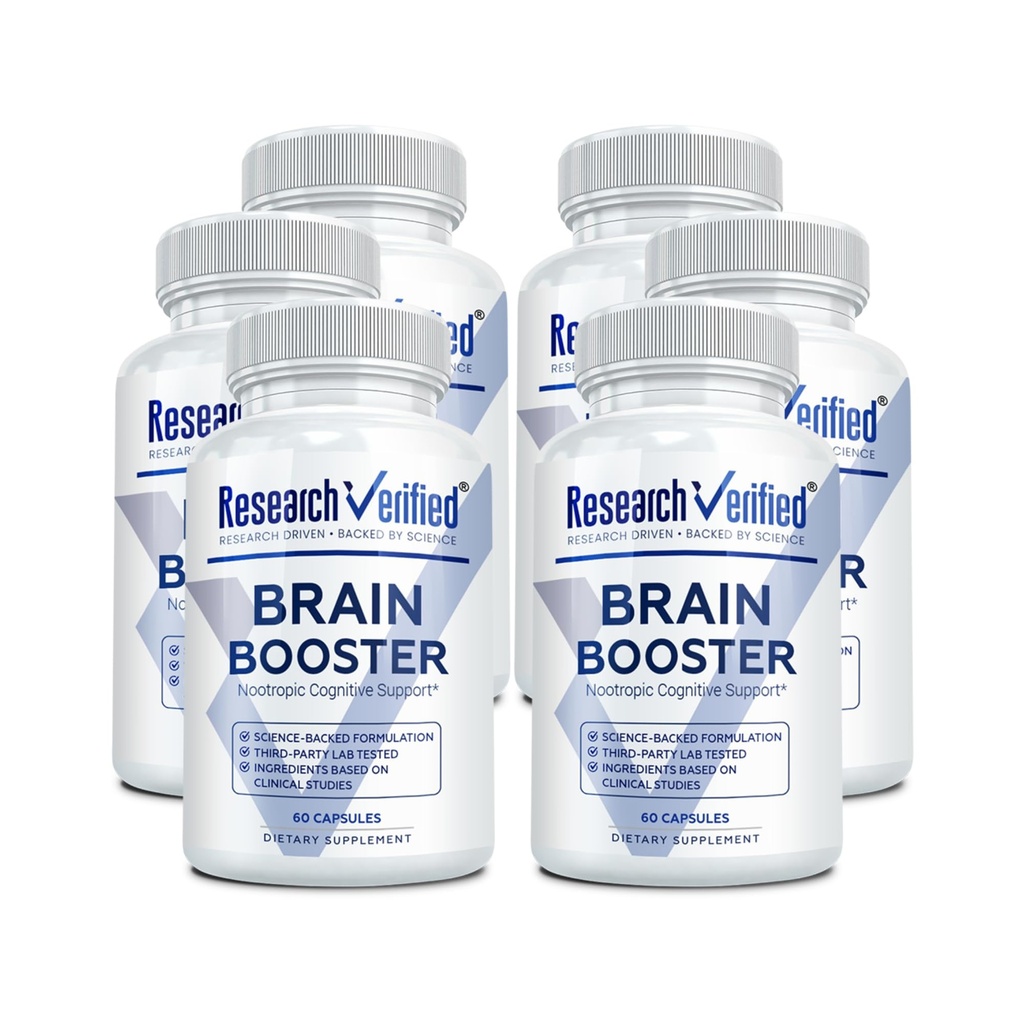 Research Verified Brain Booster - Brain Supplement for Memory and Focus, Nootropic Supplement for Cognitive Support - 360 Vegan Capsules - 6 Bottles