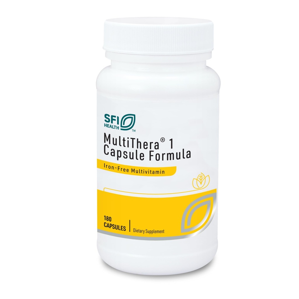 Klaire Labs SFI Health MultiThera 1 Iron-Free Multivitamin & Multimineral Capsule Formula with Essential Micronutrients - High Potency with Bioactive Folate & B12 - No Iron (180 Capsules)