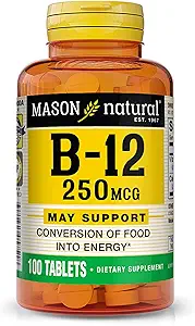 MASON NATURAL Vitamin B12 500 mcg with Calcium, Supports Energy & Nerve Health, 100 Tablets, Pack of 3