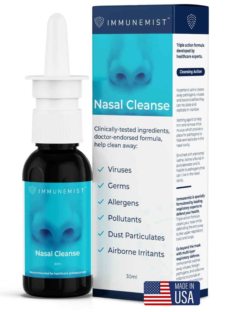 ImmuneMist Nasal Cleanse - Nasal Iodine Spray Rinse Bottle Up to 250 Doses - Nasal Spray for Wellness - Made in The USA